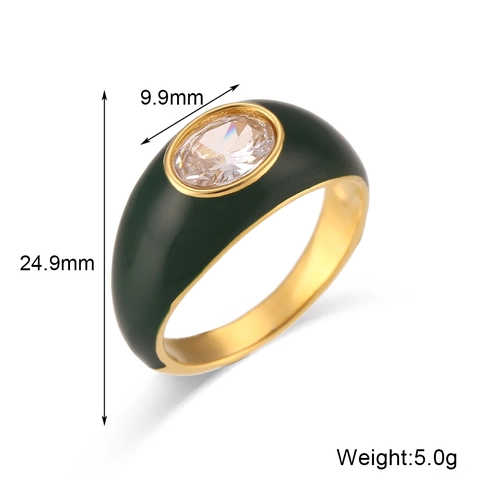Vintage Roestvrij Staal 18K Vergulde Ovalen Strass Emaille Ring Voor Dames Retro Mode Geometrische Vingerring Sieraden