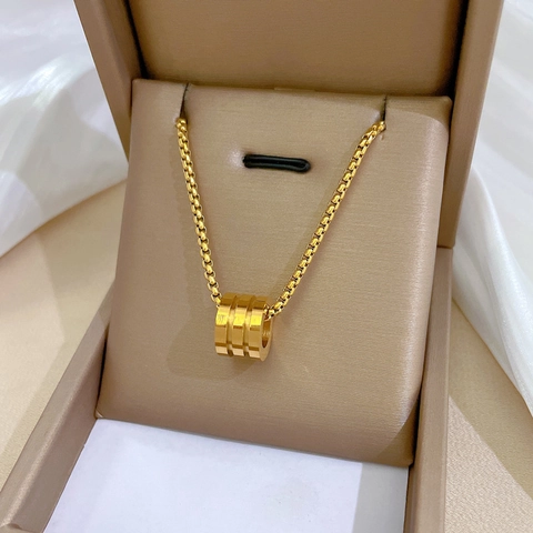 Collana Con Ciondolo A Anelli Cilindrici Minimalista Acciaio Inossidabile Placcato Oro Catena A Scatola Da Donna