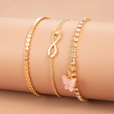 Fashion Alloy Zirconia Bracelet Collection For Women Bohemian Multi Layer Gold Silver Color Geometric Chain Anklet Heart Butterfly Charm Jewelry Gift