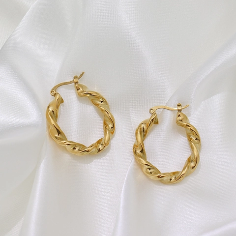 Twisted Hoop Earrings 18K Gold Plated Stainless Steel French Vintage Spiral Style Jewelry For Women Fashion