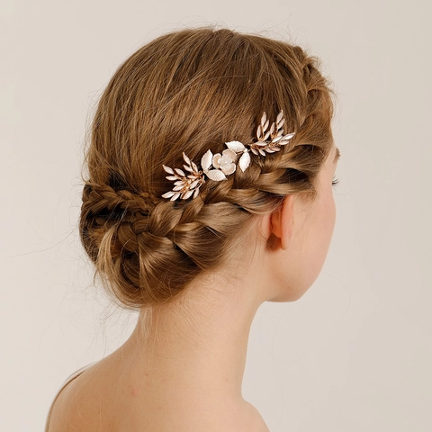 Handgefertigte Braut Haarkämme Elegante Legierung Blatt Harz Blumen Imitation Künstliche Perlen Hochzeit Bankett Kopfschmuck Für Frauen