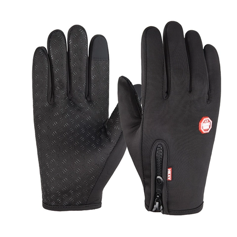 Winter Cycling Gloves Windproof Thermal Fleece Lined Touchscreen Anti Slip Water Repellent Outdoor Sports Zipper Design