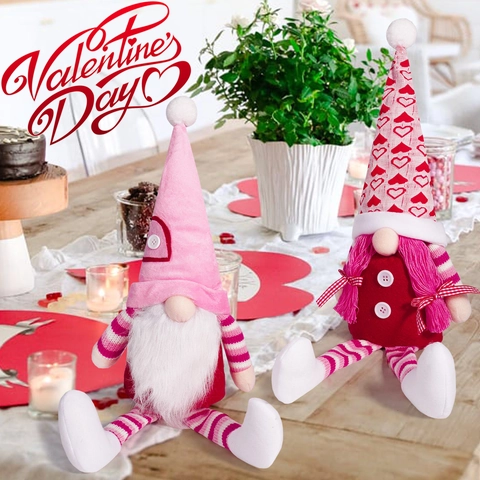 Gnomo dalle Gambe Lunghe di San Valentino Bambola di Peluche Senza Volto Cappello a Maglia con Motivo a Cuore Decorazione da Scrivania Regalo Romantico