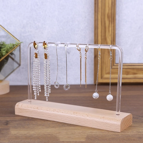 Earring Display Stand Beech Wood And Acrylic Jewelry Organizer Desktop Stud Holder Nordic Minimalist Rack