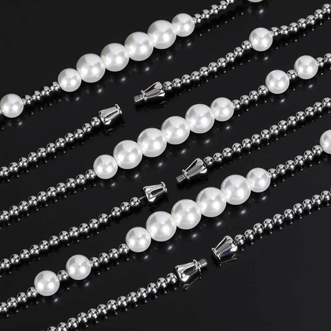 Hip Hop Edelstahl Perle Gemischt Halskette Und Armband Für Unisex Weiße Glasperlen Silberne Stahlkugeln Punk Schmuck