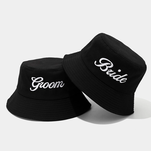 Bucket Hat Baumwolle Stickerei Bride Groom Hochzeit Party Sonnenhut Lässig Outdoor Kopfbedeckung Für Paare