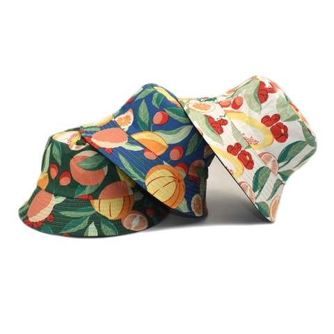 Cappello Bucket Reversibile Con Stampa Frutta Tela Di Cotone Protezione Solare Estiva Pieghevole Stile Pescatore