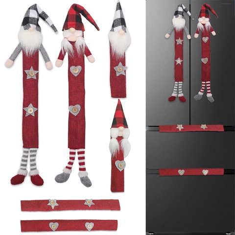 Weihnachts Gnom Kühlschrank Griffabdeckungen Burlap Ofen Mikrowellen Griffschützer Feiertagsküche Rotes Plaid
