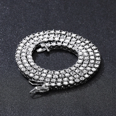 Collar De Cadena De Tenis Aleación Diamantes De Imitación Full Iced Out Hip Hop Estilo Miami Joyería Unisex Cierre De Caja