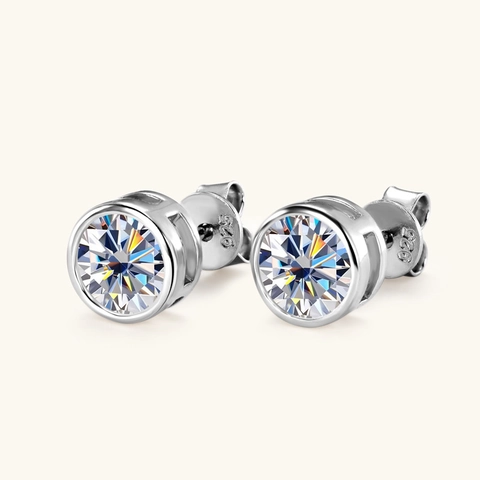Moissanite Stud Earrings With 925 Sterling Silver Earring Post Round Brilliant Cut Sparkly Elegant Jewelry For Women