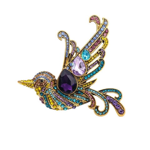 Spilla a Forma di Uccello in Lega d'Oro Vintage per Donna Spilla Corsage Animale Strass Multicolore Accessorio per Abito