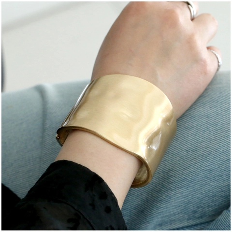 Wide Cuff Bracelet Bangle Zinc Alloy Irregular Wave Brushed Matte Mirror Geometric Minimalist Bold Jewelry For Women