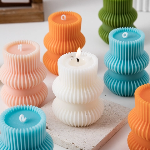 Geometric Ribbed Pillar Scented Candle Nordic Soy Wax Decorative Candle For Home Decor Wedding Favors Photography Props