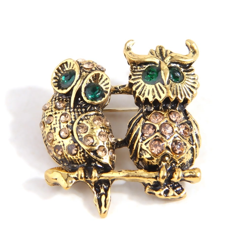 Vintage Legierung Eule Brosche Für Damen Funkelnde Strass Tier Schmuck Gold Vergoldet Grüne Augen Vogel Anstecknadel Geschenk