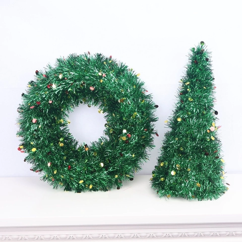 Künstlicher Weihnachtskranz Und Mini Turmbaum Dekoration PVC Tinsel Schnee Beflockt Rote Beeren Feiertags Haus Ornament