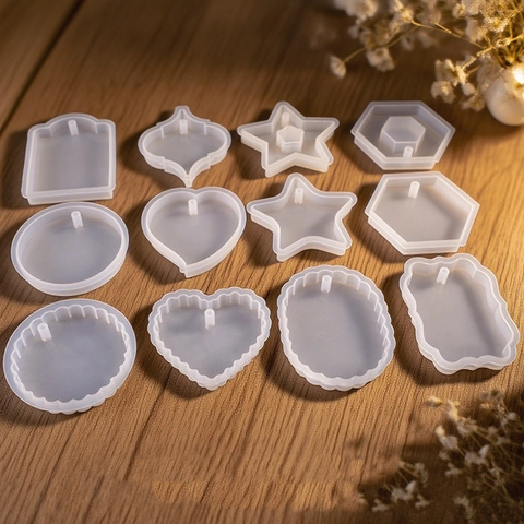 Silicone Mold For Resin Epoxy Jewelry Pendant DIY Craft Heart Round Star Oval Shape Casting Tool With Hanging Hole