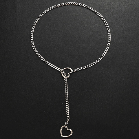 Stainless Steel Y Necklace Heart Lock Pendant Adjustable Cuban Sliding Chain Punk Hip Hop Jewelry For Women Men