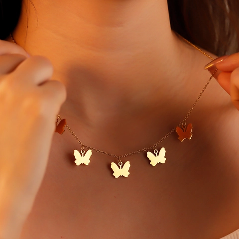 Fashion Stainless Steel Butterfly Pendant Necklace For Women Gold Minimalist Dainty Butterfly Choker Necklace Jewelry Gift