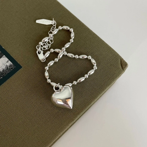 Bracciale Con Ciondolo A Cuore In Argento Sterling 925 Catena Di Perle Lucida Gioielli Regolabili Da Donna Stile Elegante