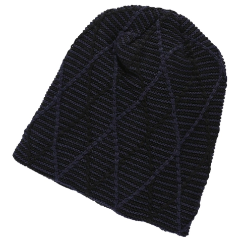 Unisex Knitted Beanie Hat Fleece Lined Warm Winter Cap Geometric Rhombus Mesh Pattern Thick Acrylic Casual Outdoor