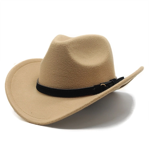 Chapeau De Cowboy Occidental En Feutre De Laine À Bord Large Style Rétro Vintage Boucle De Ceinture Unisexe Fedora
