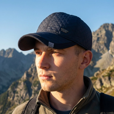 Men Winter Warm Quilted Baseball Cap With Foldable Ear Protection Flaps Windproof Outdoor Sports Hat Polyester Quilted Design