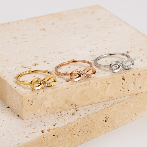 Anello Infinito in Acciaio Inossidabile 304 Minimalista Con Zirconia Oro Rosa Placcato Anello Geometrico Gioielli Per Donna