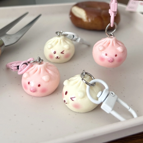 Porte-Clés Mignon Petit Pain Vapeur Dessin Animé Résine Cochon Ours Pendentif Sac Décor Cadeau