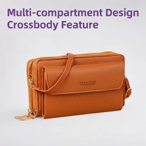 Bolso Bandolera Para Teléfono Mujer Cuero PU Compartimentos Múltiples Cremallera Cartera Hombro Moda Gran Capacidad Diario