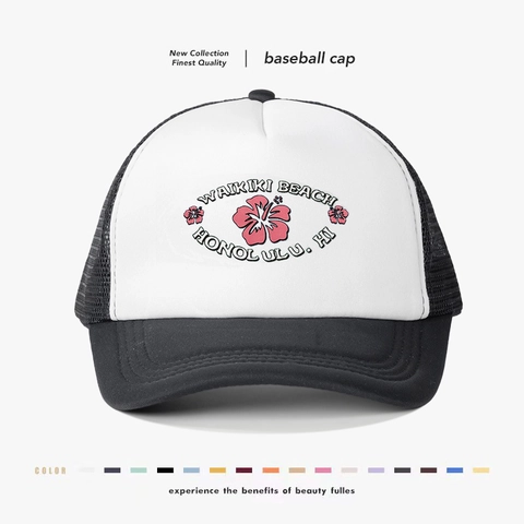 Trucker Cap Waikiki Beach Honolulu Hibiskus Druck Netzrücken Atmungsaktiv Gebogener Schirm Sommer Sonnenschutz Für Damen Herren