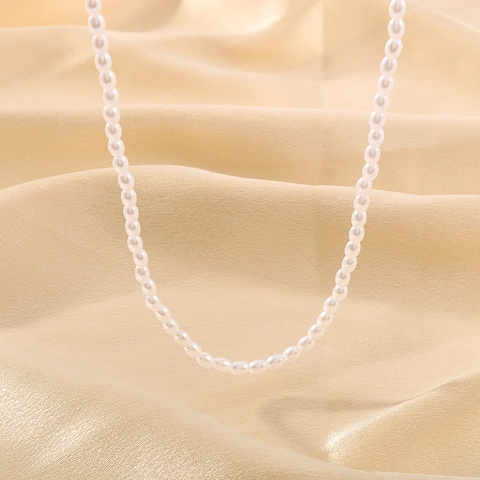 Minimalist Elegant Rice Artificial Pearl Necklace Minimalist Oval Faux Artificial Pearl Stainless Steel Jewelry Gift For Women