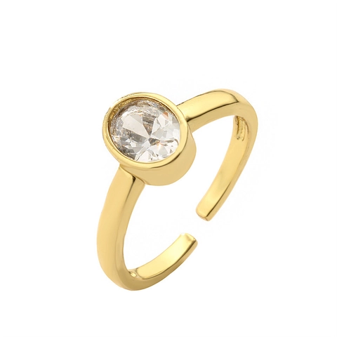 Gold Überzogener Kupfer Verstellbarer Offener Ring Zirkonia Bär Blume Geometrischer Schmuck Für Frauen Elegant