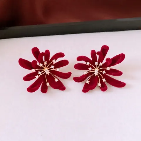 Flocking Rote Blume Vergoldete Ohrstecker Mit Zirkon Kupfer Und 925 Sterling Silber Ohrstecker Elegant
