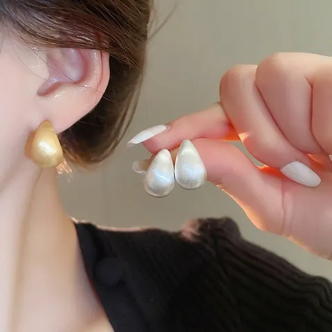 Waterdrop Stud Earrings Copper Brushed Matte Gold Plated With 925 Sterling Silver Earring Post Minimalist Fashion