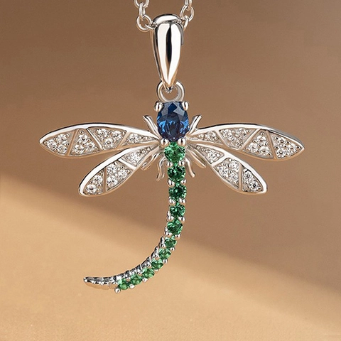Dragonfly Pendant Necklace Copper With Colorful Zircon Inlaid Elegant Animal Jewelry For Women Sweet Pastoral Style Gift