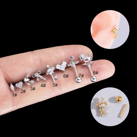 Orecchini Cartilagine Acciaio Inossidabile Rame Zirconia Vite Posteriore Gioielli Luna Cuore Fiocco Per Donne
