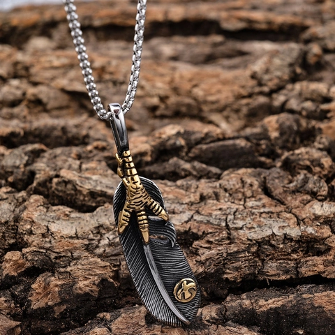 Vintage Feather Eagle Claw Pendant Necklace Stainless Steel Retro Indian Style Jewelry For Men Punk Biker Accessory