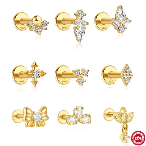 925 Sterling Zilveren Oorkraakbeen Stud Zirkonia Piercing Sieraden Interne Schroefdraad Platte Achterkant Dames