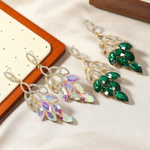 Pendientes de Borla de Aleación con Diamantes de Imitación Vintage para Mujer Joyería de Cristal Incrustado Dorado
