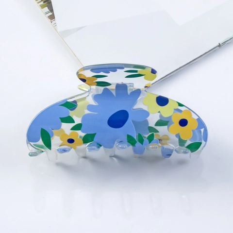 Hair Claw Clips Acrylic Floral Fruit Print Large Shark Jaw Hairpin Non Slip Hair Styling Accessories For Women