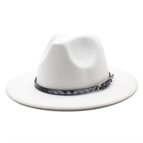 Sombrero Fedora Ala Ancha Fieltro De Lana Banda Trenzada Hebilla Metal Retro Unisex Jazz Capa Formal