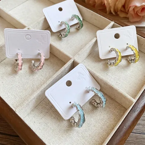 Pendientes De Aro En Forma De C Con Poste De Plata De Ley 925 Aleación Cristal Artificial Texturizado Dulce Joyería Mujer