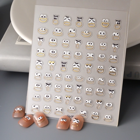 5D Embossed Nail Art Stickers Cartoon Funny Facial Expression Waterproof Self Adhesive Manicure Decals DIY Decoration