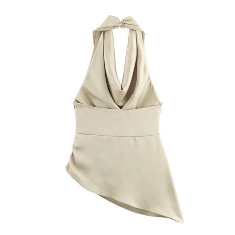 Satin Halter Top Damen Wasserfall Ausschnitt Asymmetrischer Saum Ärmellose Sexy Rückenfreie Party Clubwear Elegant