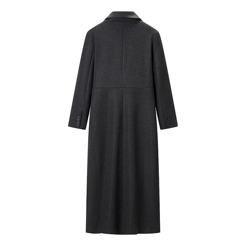 Women Woolen Coat French Fashion Single Breasted Lapel Long Sleeve Solid Color Elegant Outerwear With Pockets