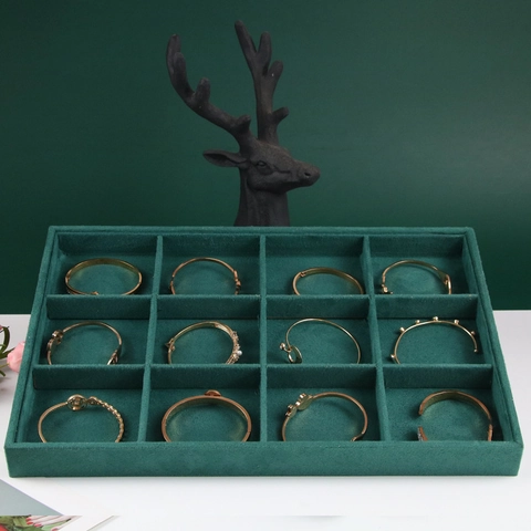 Samt Schmuck Display Tablett Dunkelgrün Organizer Für Halskette Ring Ohrring Armband Stapelbare Aufbewahrungsbox Elegant