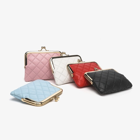 Portamonete In Pelle PU Trapuntata Vintage Mini Portafoglio Con Chiusura A Scatto In Metallo Per Piccoli Oggetti E Carte