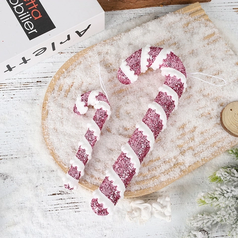 Glitter Foam Christmas Candy Cane Ornaments Striped Hanging Decoration For Christmas Tree Festive Home Party Xmas Decor