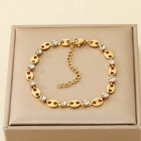 Mariner Link Bracelet Stainless Steel Cubic Zirconia Adjustable Coffee Bean Chain Elegant Chic Jewelry For Women