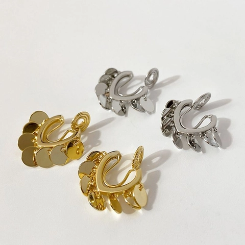 Copper Heart Shaped Clip On Earrings For Women Gold Silver Plated No Piercing Spiral Ear Clips Dangle Sequin Fashion Jewelry